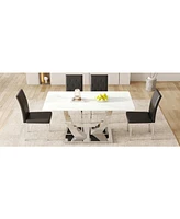 Modern Glass Dining Table Set with 4 Black Chairs
