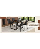 Black Marble Dining Set - 55" Table & 4 Pu Chairs