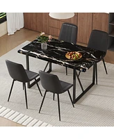 Black Marble Dining Set - 55" Table & 4 Pu Chairs