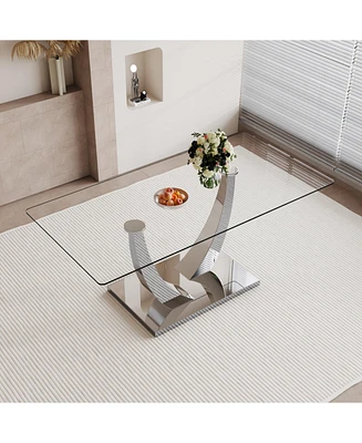 Clear Glass Top Dining Table - Silver Legs