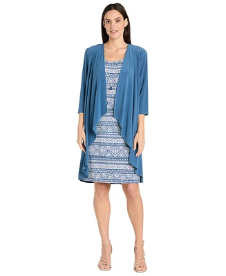 R & M Richards Women's Drape-Front Jacket and Printed Necklace Dress Set