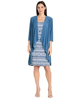 R & M Richards Women's Drape-Front Jacket and Printed Necklace Dress Set