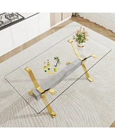 Modern Glass Dining Table Gold Legs 79"