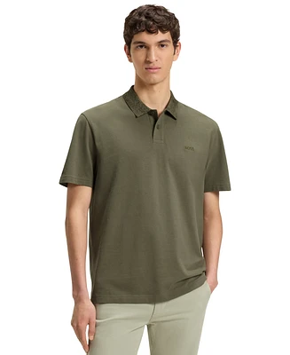 Boss by Hugo Men's Patterned Collar Cotton-Pique Polo Shirt