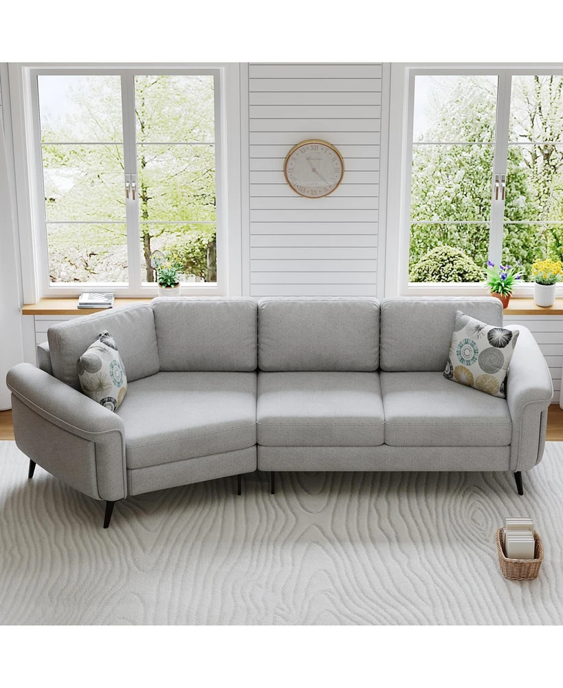 111" Curved Sofa with Pillows