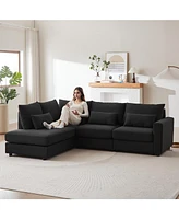 100" Convertible L-Shaped Linen Sofa with Ottoman & Cushions
