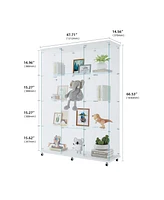 3 Door Glass Cabinet Glass Display Cabinet with 4 Shelves, White