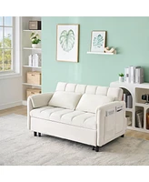 Beige Velvet Sofa Bed - Convertible Sleeper Couch