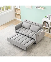 Grey Velvet Sofa Bed - Modern 3-in-1 Sleeper