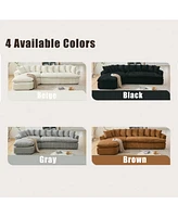 127" Large Beige Corduroy Sectional Sofa - Curved Design, High-Resilience Foam