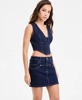 Bar Iii Womens Denim Corset Top Mini Skirt Exclusively At Macys