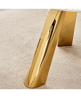 42" White Marble Round Table Gold Legs