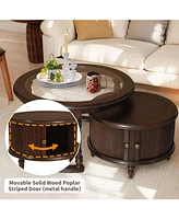 Modern Nesting Coffee Table Set w/ Glass Side Table & Storage