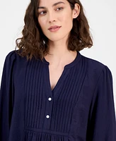 Nautica Jeans Women's 3/4-Sleeve Pintuck Blouse