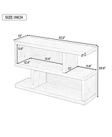 Retro Console Table with Symmetrical 2-Tier Open Shelf for Entryway and Living Room (Black)