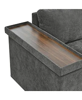 Mirod 91.5-Inch L Shaped Couch with Pull Out Bed and Storage Sectional Sleeper Sofa with Hidden Storage, Wide Armrest with storage,for Living Room, Ap