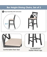 Farmhouse 48"Rectangular Wood Bar Height Dining Set Kitchen Breakfast Nook with 2 Chairs for Small Places,Gray
