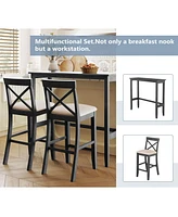 Farmhouse 48"Rectangular Wood Bar Height Dining Set Kitchen Breakfast Nook with 2 Chairs for Small Places,Gray