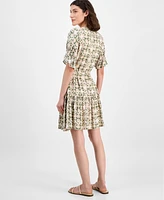 Nautica Jeans Women's Mila Printed Tie-Waist Ruffle-Cuff Dress