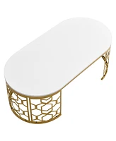 Modern Oval Coffee Table with Cut-Out Pattern Metal Stainless Steel Frame in 47.2"