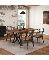 Indoor Upholstered Dining Chair With Metal Legs (Set of 2),Brown