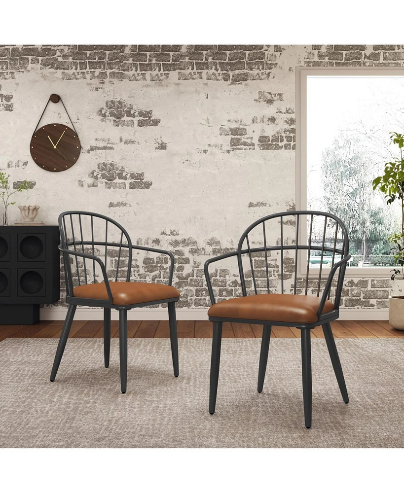 Indoor Upholstered Dining Chair With Metal Legs (Set of 2),Brown