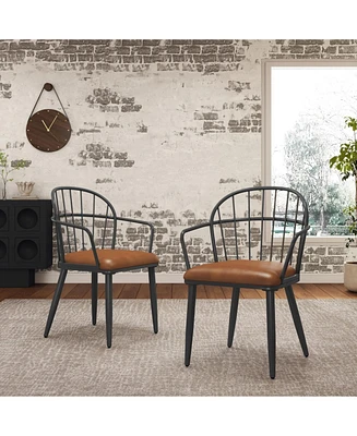 Indoor Upholstered Dining Chair With Metal Legs (Set of 2),Brown