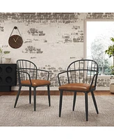 Indoor Upholstered Dining Chair With Metal Legs (Set of 2),Brown