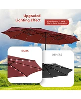 15 Feet Double-Sided Patio Umbrella with 48 Led Lights-Dark Red