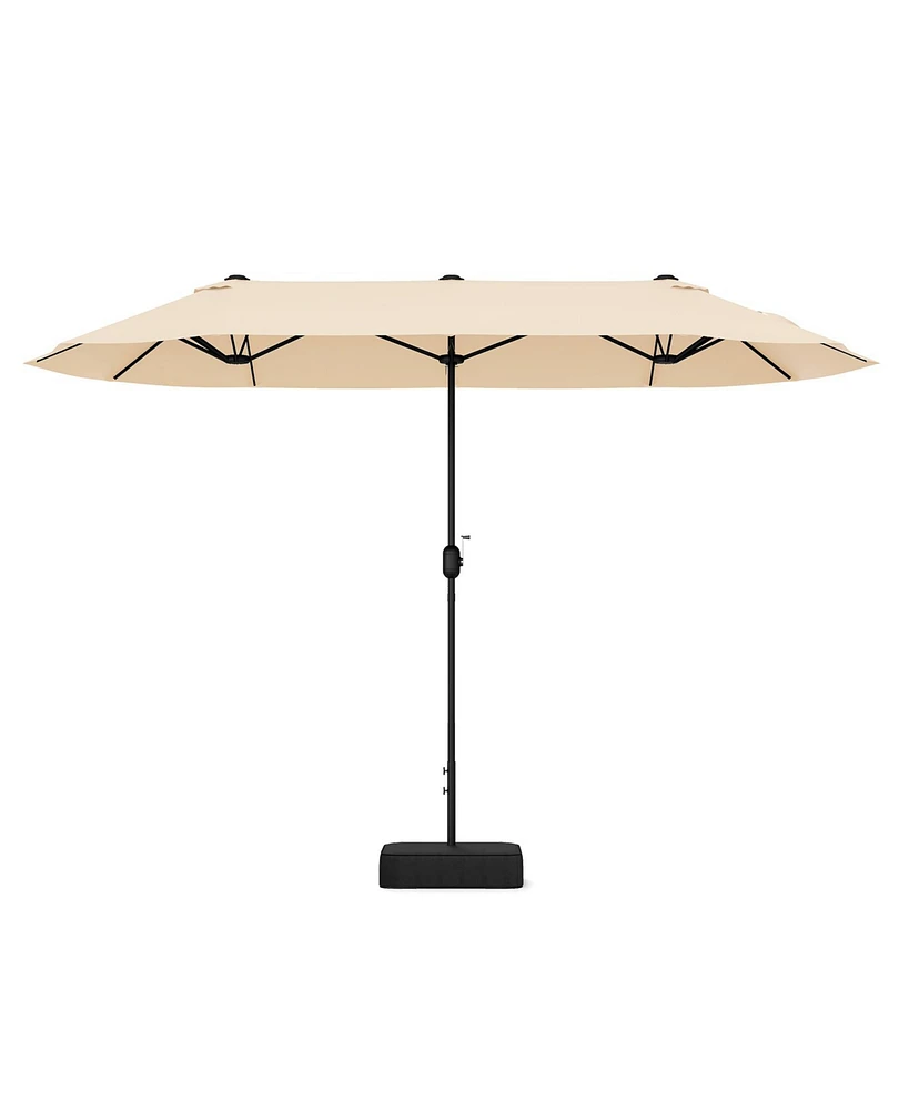 13 Feet Double-Sided Patio Twin Table Umbrella with Crank Handle-Beige