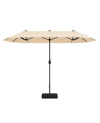 13 Feet Double-Sided Patio Twin Table Umbrella with Crank Handle-Beige