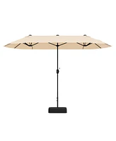 13 Feet Double-Sided Patio Twin Table Umbrella with Crank Handle-Beige
