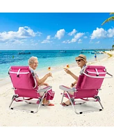 1 Piece Foldable Backpack Beach Chair with Cup Holder and Storage Pockets for Outdoor
