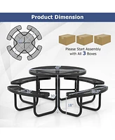 45 Inches Outdoor Round Picnic Table and Bench Set for 8 with Umbrella Hole-Black