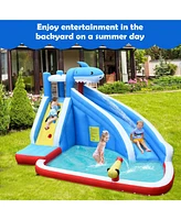 4-in-1 Inflatable Water Slide Park with Long Slide and 735W Blower