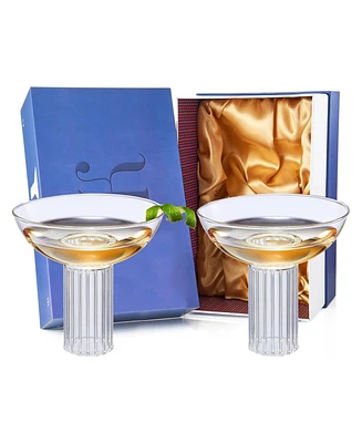 The Wine Savant Art Deco Vintage Ribbed Coupe Glasses, Set of 2