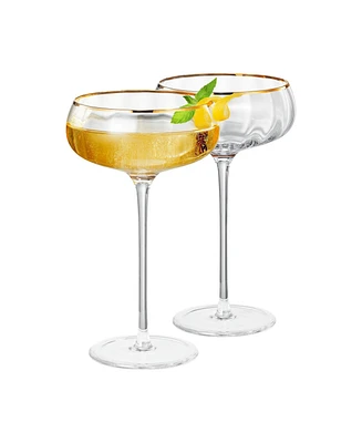 The Wine Savant Khen Vintage Ribbed Coupe Glasses, Set of 2