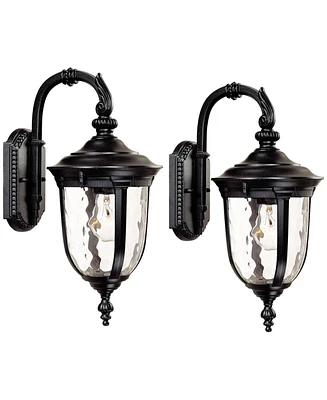 Bellagio Vintage Downbridge Outdoor Wall Light Fixtures Set of 2 Texturized Black 16 1/2" Clear Hammered Glass for Exterior Barn Deck House Porch