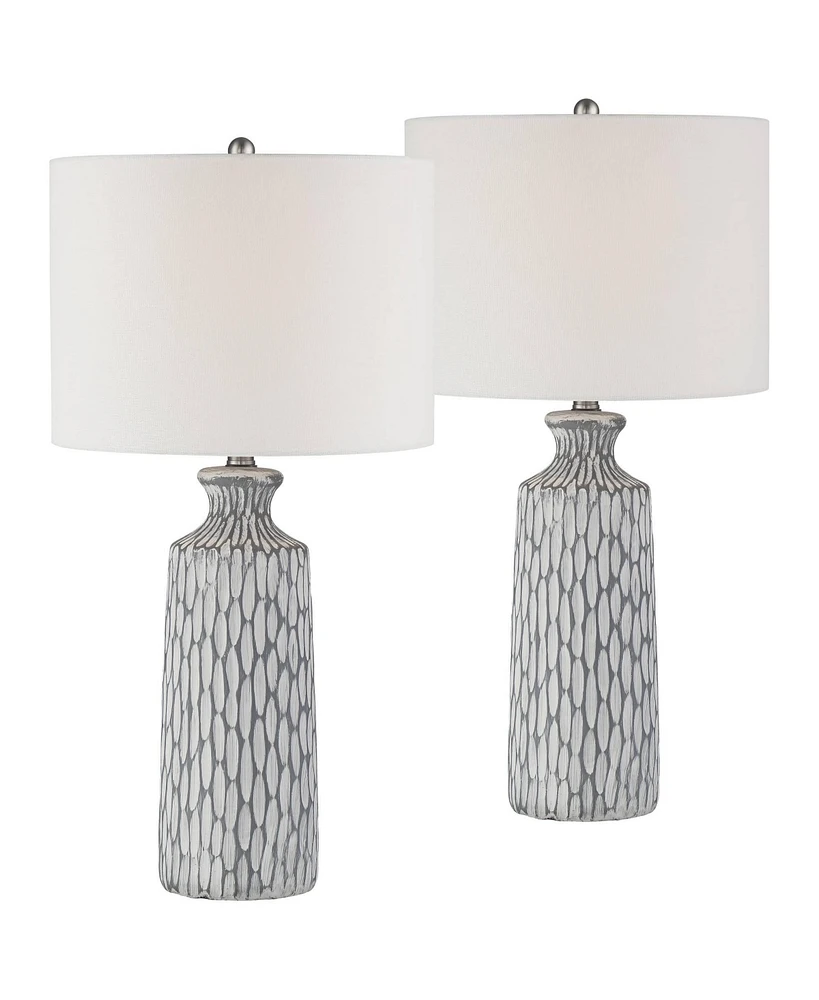 Patrick Modern Coastal Table Lamps 26 1/4" Tall Set of 2 White-Washed Gray Geometric Ceramic White Drum Shade for Bedroom Living Family Room Beds