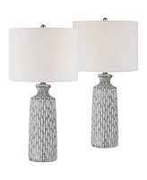 Patrick Modern Coastal Table Lamps 26 1/4" Tall Set of 2 White-Washed Gray Geometric Ceramic White Drum Shade for Bedroom Living Family Room Beds
