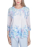 Alfred Dunner Petite Placed-Floral 3/4-Sleeve Top