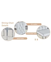Modern Glass Dining Table Set with 4 Gray Chairs