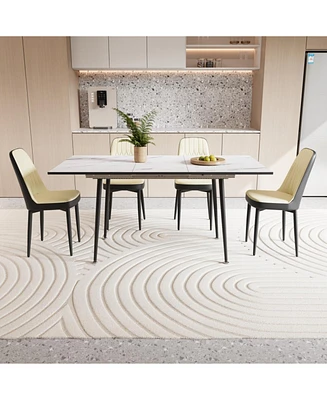 47-63" Expandable Dining Set: Table & Cushioned Chairs, Black Legs