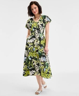 On 34th Womens Leaf Print Midi Dress Catryn Slide Flat Sandals Layered Pendant Necklace Exclusively At Macys