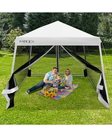 10 x 10 Feet Pop Up Canopy with with Mesh Sidewalls and Roller Bag-White