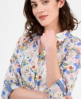 Tommy Hilfiger Women's Floral Print Roll-tab Shirt