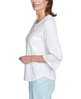 Alfred Dunner Petite Lace-Patchwork 3/4-Sleeve Top
