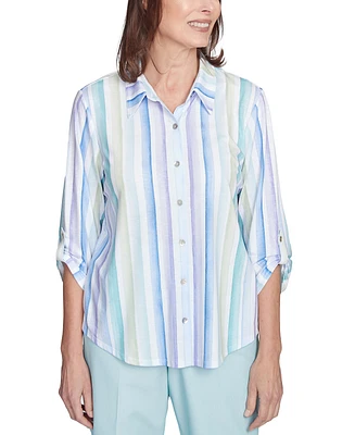 Alfred Dunner Petite St. Thomas Island Stripe Roll-Tab Shirt