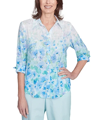 Alfred Dunner Petite Placed-Print 3/4-Sleeve Shirt