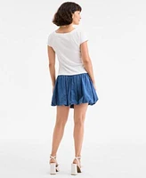 On 34th Womens Snap Front Rib Knit Top Denim Bubble Hem Mini Skirt Salliee Dress Sandals Exclusively At Macys